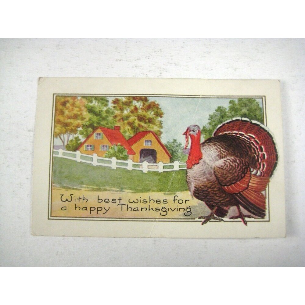 Thanksgiving Whitney Postcard Print Divided Back USA Embossed Turkey Crease